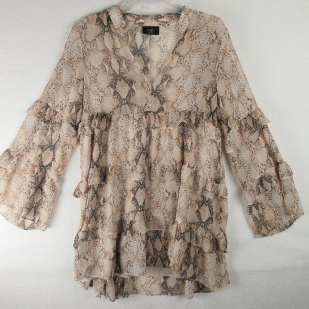 Vici Snakeskin Ruffle Mini Dress Small